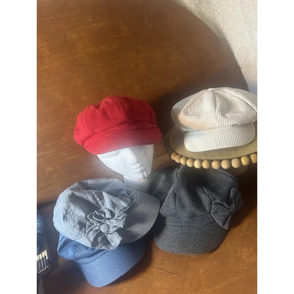 VTG  Newsboy Hats, Lot Of 5 M-L denim  Tweed Wool Cotton Corduroy Look
